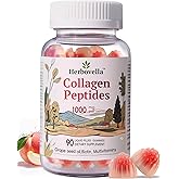 Herbovella Marine Collagen Peptides Gummies for Women- Hydrolyzed Collagen Peptides 1000mg with Biotin, Vitamins, Hyaluronic Acid- for Skin Hair Nails -Sugar Free, 30 Servings, Peach Flavor