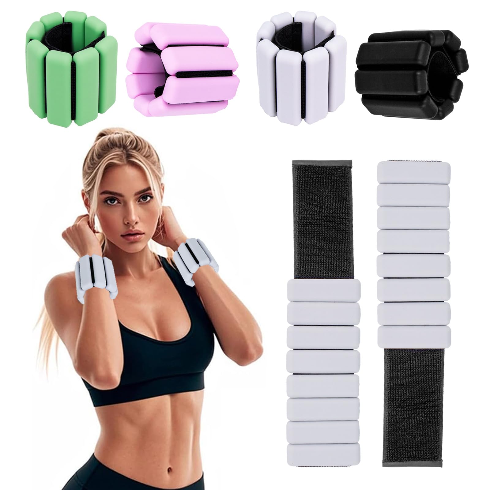 Suzmei i Wrist & Ankle Weights for Women, Wearable Strong Arm & Leg Weights Set of 2(1Lbs Each), Adjustable Ankle Weights for Walking, Yoga, Dance, Barre,Gym,Exercise,Pilates,Walking Running(GRAY)
