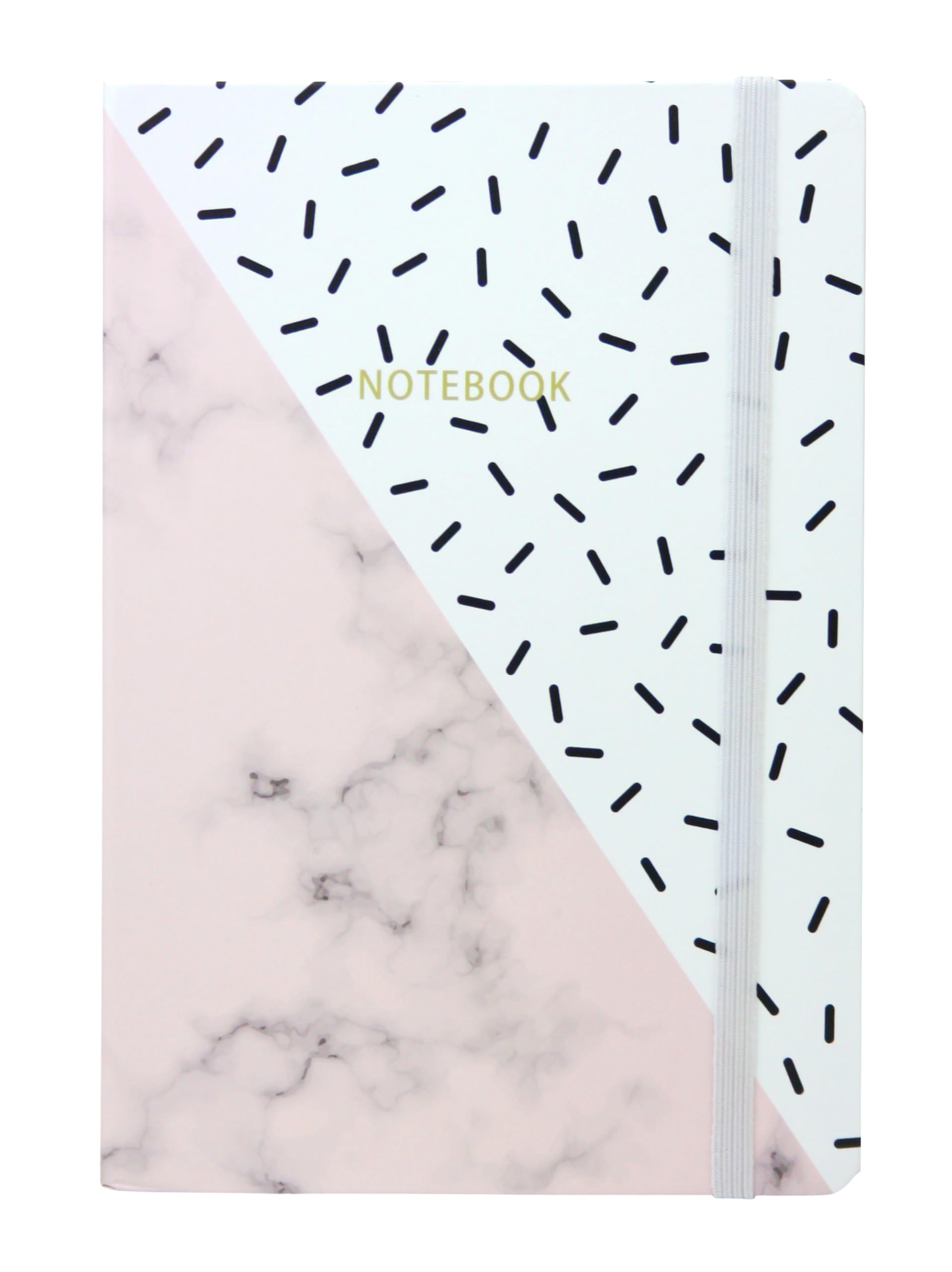 Emartbuy Hardbound Diary Notebook Notepad Writing Journal Ruled A5 96 pages With Elastic Band - Marble Effect Pink White