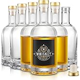 Mfacoy Set of 6 Glass Bottles, 12 oz Clear Liquor Bottles, Heavy Base Glass Bottle with T-Top Cap, Vodka Bottle for Wine Beverages Drinks Oil Vinegar Kombucha Beer with Cork Stopper Airtight Lid