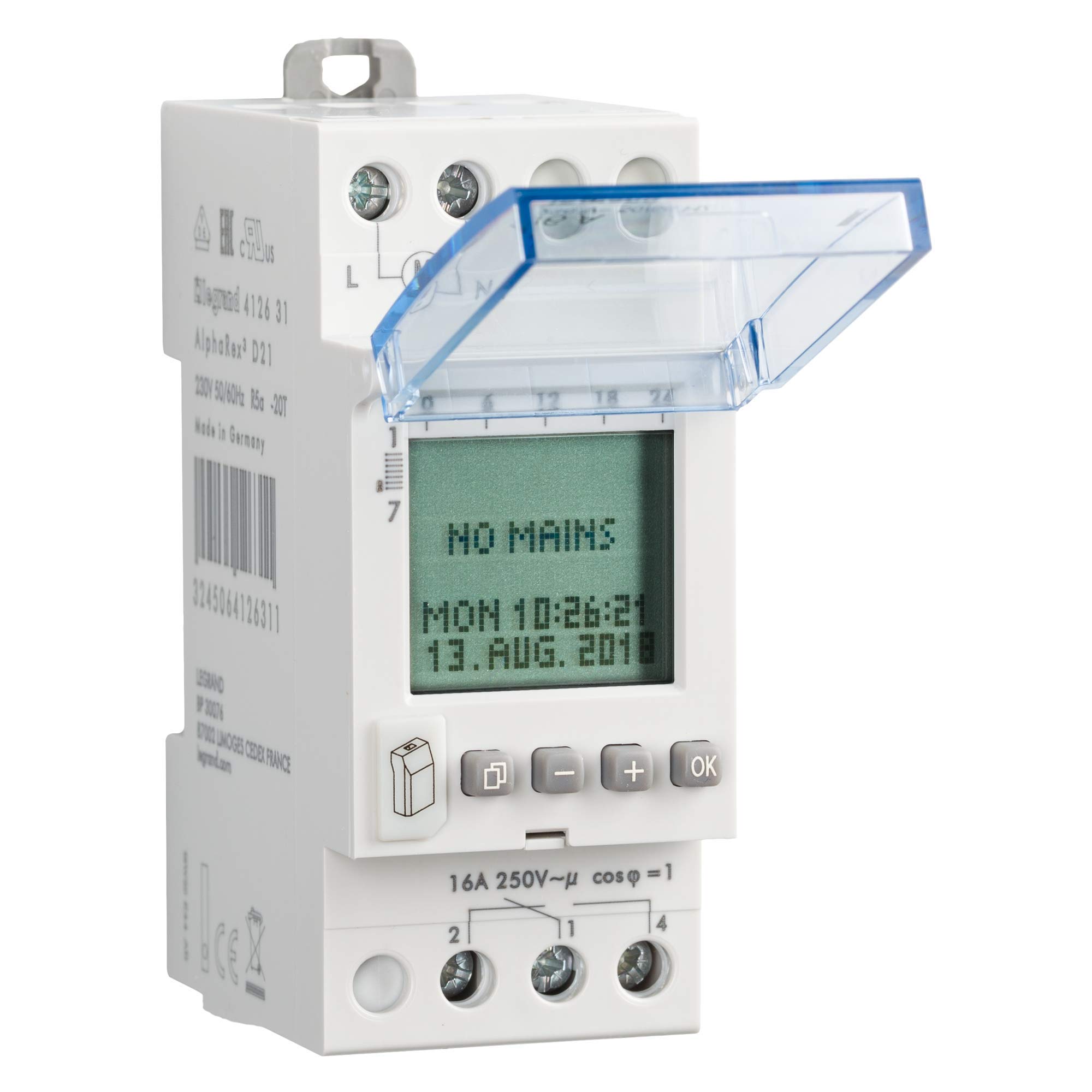 LEGRAND, AlphaRex D21 412631 Digital Weekly Timer 1 Channel 2-Module with 56 Switching Programs for DIN Rail 230 V/50 Hz