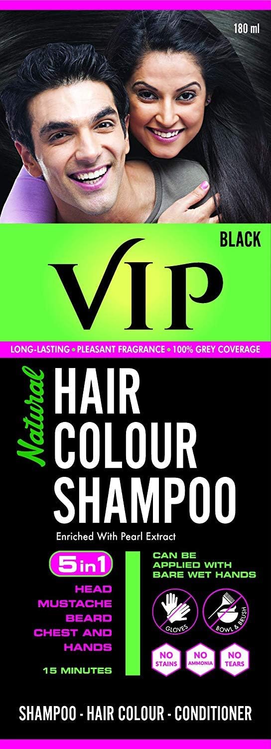 VIP 5 in 1 Hair Colour Shampoo base Hair Color 180 ml Black Hair Colour, 180 ml (Pack of 1)