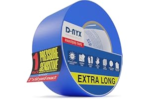 D-NYX 1 Pack Professional Painters Tape 2 inches x 60 Yards Sharp Edge Line Technology Residue-Free Multi-Surface Blue Painter Tape Paper Masking Paint Tape for Wall Art Renovation