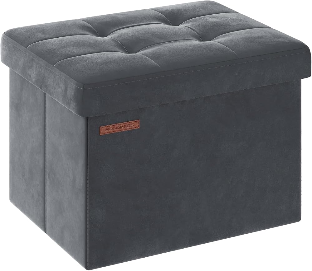 SONGMICS Storage Ottoman Foldable Foot Rest 31x41 cm Slate Grey LSF200G51