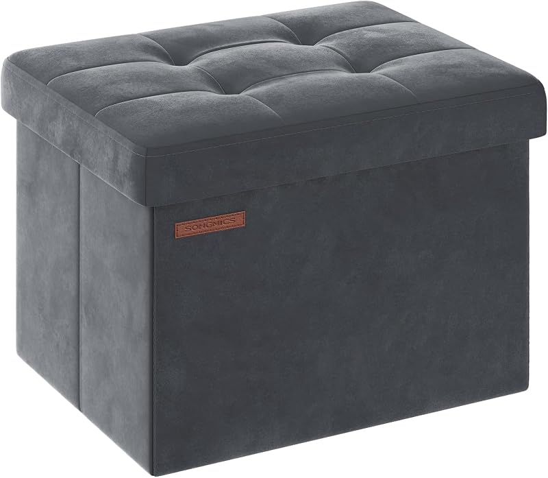 SONGMICS Storage Ottoman Foldable Foot Rest 31x41 cm Slate Grey LSF200G51