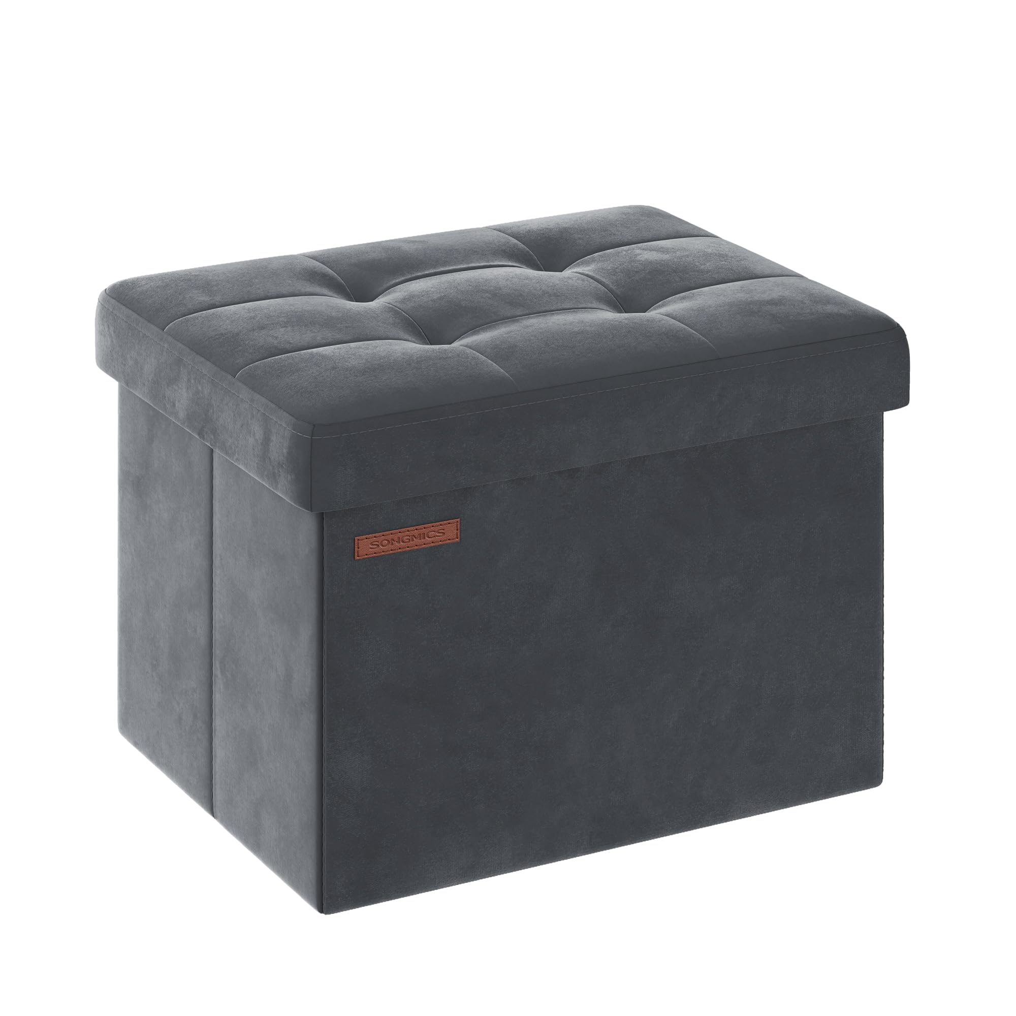 SONGMICS Storage Ottoman, Foldable Small Ottoman Foot Rest, 31 x 41 cm Foot Stool, Ottoman with Storage, Load up to 130 kg, for Living Room, Bedroom, Dorm, Slate Grey LSF200G51