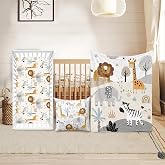 Baby Crib Bedding Set 3 Pcs - Safari Animals Crib Bedding Set for Boys Girls - Jungle Nursery Bed Sets Include Soft Blanket Dotted Back, Fitted Sheet, Pillowcase for Newborn Infant Shower Gifts
