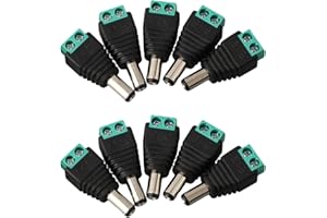 DC Power Connector 5.5 x 2.1 mm Male Terminal Block for 12V/24V CCTV, LED, and Surveillance Power Supplies — PVC Housing, 5A 