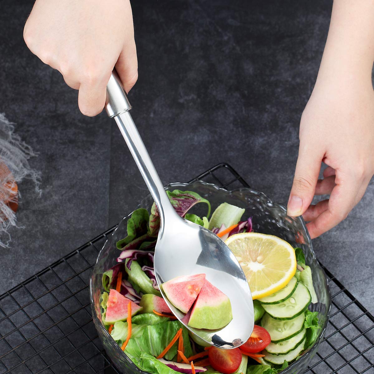 Berglander Solid Spoon, Stainless Steel Solid Cooking Spoons,Solid Serving, Kitchen Spoons, Spoon for Cooking, Basting Non-Stick And Heat Resistant, Dishwasher Safe (Silver)