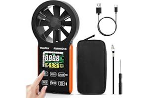 CFM Air Flow Meter Anemometer Handheld, WapoRich Wind Speed Checker HVAC Gauge Measuring 0~999900 CMS/CMM/CFM, Temp, Air Speed with MAX/MIN for Hunting Drone Outdoor - RQ-6000GH-C