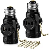 DiCUNO UL Listed E26 Light Socket to Plug Adapter Black, Pull Chain, 2-Pack | Pull Chain Light Socket, 2 Polarized Outlet Bulb Splitter, Pull Chain Switch Control, Convert E26 Socket to 2-Prong Outlets