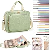Bible Cover Case for Women Bible Study Kit with Highlighters Tabs, Large Bible Bag with Annotation Kit, Bible Carrying Case for Women with Shoulder Strap Church Bags with Journaling Kit (Green, Large)