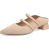 NEWBELLA Women's Pointed Toe Mules - Chunky Heel Slide Sandals for Women, Comfortable Commute Shoes, Open Back Summer Slippers, Casual Dressy Loafers