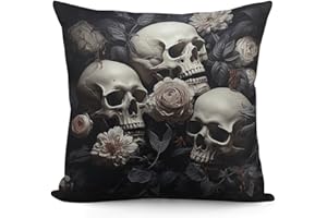 Black And White Flowers And Skull Throw Pillow Cover Soft Square Cushion Cover Art Artwork Pillow Covers Mordern Couch Pillow