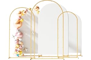 Toolterritary Set of 3 Metal Arch Backdrop Stand with Cover Set, (7.2FT, 6.6FT, 6FT Wedding Arch and Cover Set), Backdrop Arch for Party, Baby Shower, Birthday, and Graduation Ceremony