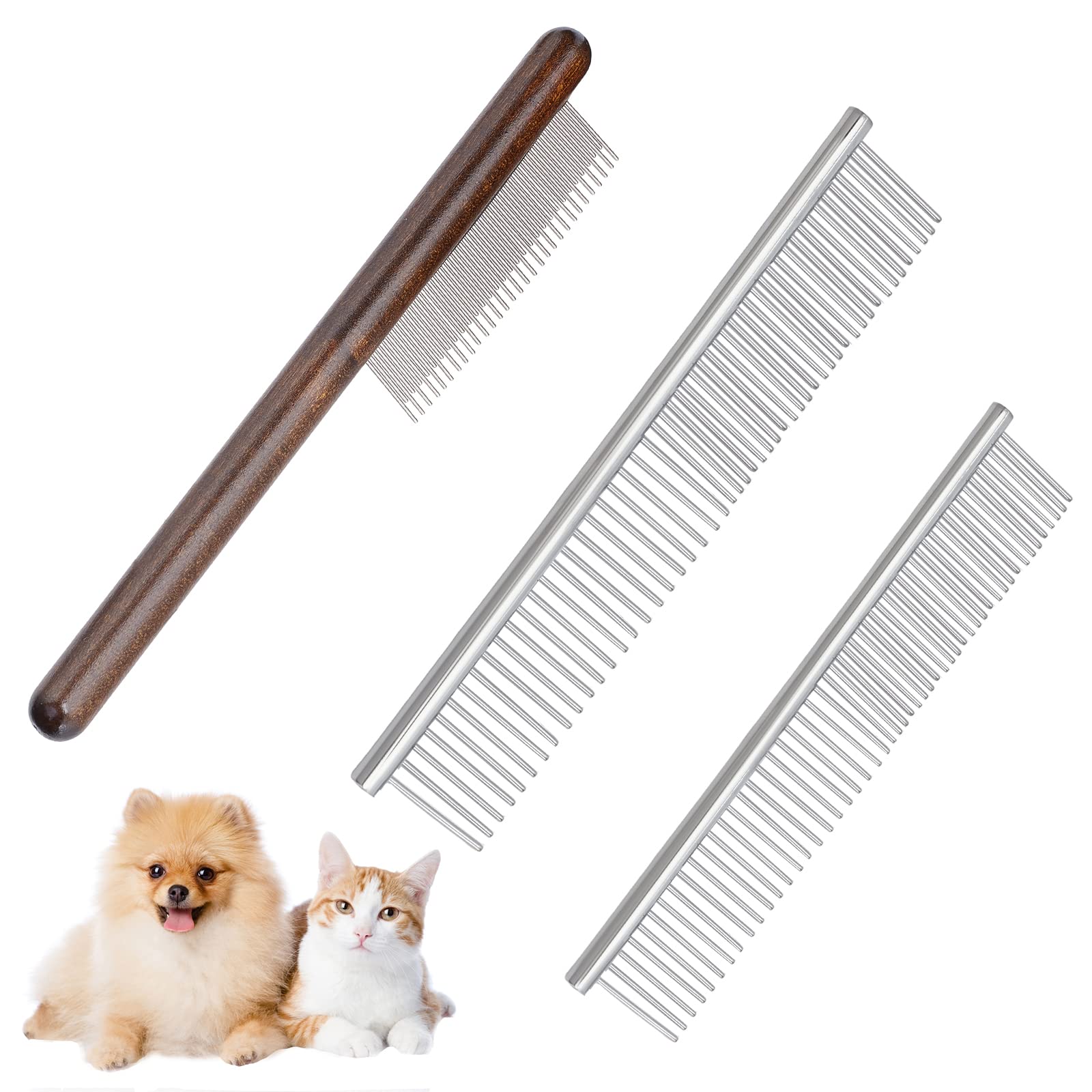 NBEADS 3 Pcs Dog Combs, Pet Comb with Rounded Ends Stainless Steel Teeth Dog Grooming Comb Macrame Tassel Brush Supplies for Pet Dog Cat Grooming Comb