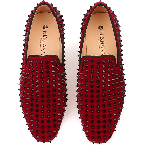 Amazon.com | FERUCCI Men Burgundy Velvet Slippers Loafers Flat with Black  Spikes (6)