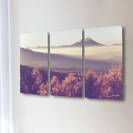 Amazon 和紙 アートパネル 3枚 続き 風景 秋 朝日の富士山と輝くカラマツ 80x45cm 絵画 絵 風水 玄関 トイレ 寝室 リビング キッチン 金運 開運 アートフレーム ポスター オンライン通販