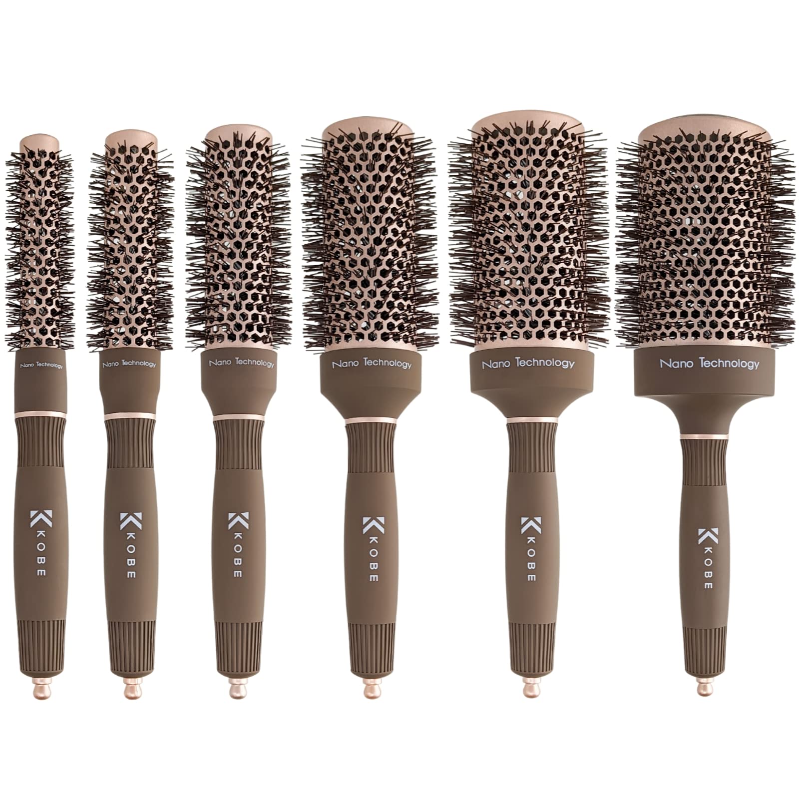 Kobe Professional Heat-Retaining Ceramic & Ionic Round Hair Brush for Blow Drying -With Nanotechnology-Barrel Brush Set of 6 Blow Dry Hair Brush,Curling Brush - For Styling, Straightening & Detangling — image 1