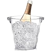Dicunoy Ice Bucket, 4 Liter Plastic Champagne Bucket Chiller, Thick Clear Beverage Tubs with Handle, Thick Wine Cooler Bucket for Bar, Home, Parties, for Wine or Champagne Bottles