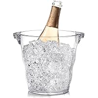 Dicunoy Ice Bucket, 4 Liter Plastic Champagne Bucket Chiller, Thick Clear Beverage Tubs with Handle, Thick Wine Chiller Coole