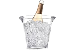 Dicunoy Ice Bucket, 4 Liter Plastic Champagne Bucket Chiller, Thick Clear Beverage Tubs with Handle, Thick Wine Chiller Coole