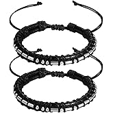 Rofusn 2PCS Morse Code I LOVE YOU Leather Rope Cuff Bracelets for Men Women, His and Hers Leather Adjustable Couple Bracelets