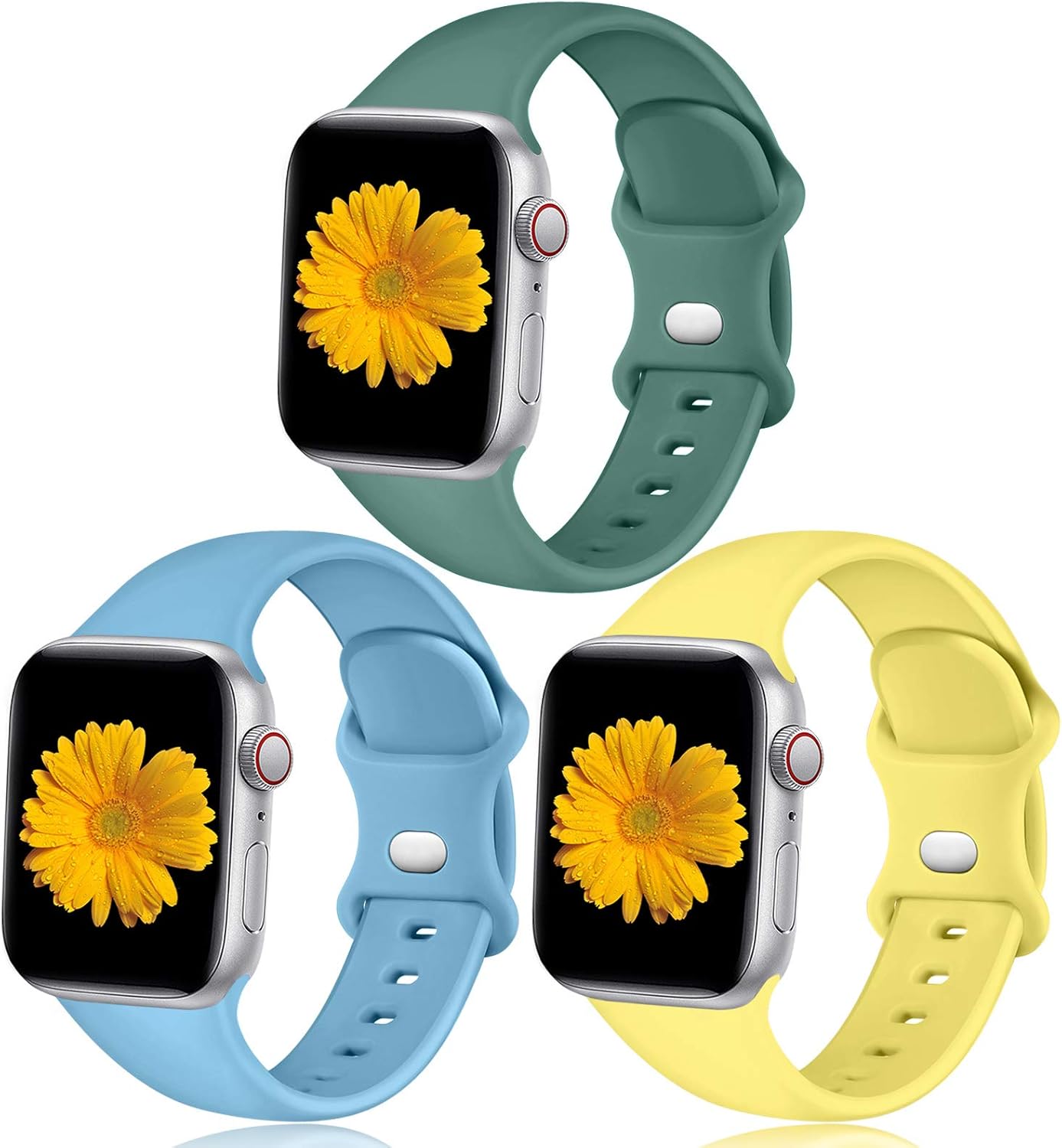 Easuny Sport Band Compatible with Apple Watch 40mm 38mm Women Men - Sport Silicone Wristbands Strap Replacement Accessories for iWatch Series 6/5/4/3/2/1,3 Pack