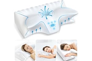 Vuteehy Cervical Neck Pillow for Pain Relief Sleeping, Ergonomic Memory Foam Pillow for Neck and Shoulder Pain, Orthopedic Contour Support Pillows for Side Back & Stomach Sleepers, White