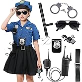 Tacobear Girls Police Officer Costume Cop Uniform Dress with Toy Accessories Birthday Cosplay Outfit Halloween Dress Up Set
