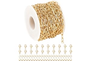 KYUNHOO 32.8 Feet Thin Paperclip Chains for Jewelry Making Width 4MM Craft Chain for Necklace Making Gold Plated Iron Chain Bulk with Lobster Clasps Jump Rings Jewelry Making Supplies