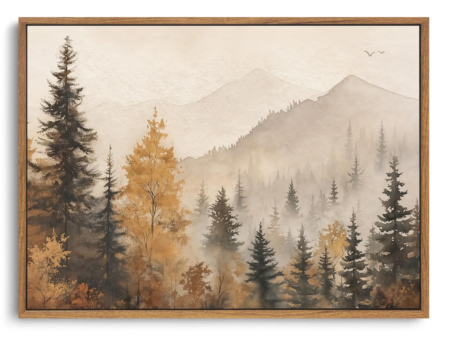 OIQArtOIQ Vintage Framed Wall Art Autumn Mountain Landscape Canvas Art Prints Fall Forest Rustic Farmhouse Pictures Wall Decor Modern Cottagecore Paintings Artwork For Bedroom Bathroom Living Room