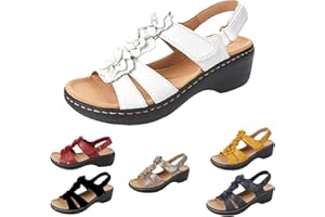 LYMPHVITY Womens Libiyi Vintage Flowers Fish Mouth Sandals with Orthopedic Arch-Support Wedge Platform Bohemian Adjustable Ankle Strap Casual Sandals