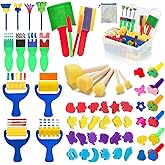 53-Pack Sponge Paint Brushes, Washable Painting Brushes | Toddler Painting Set, Early Learning Foam Roller Sponge Art Crafts Kit with Storage Bag, Creative Gift