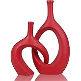 WUBIANJIE Red Ceramic Vase Set - Modern Boho Decor, Snuggle Design, Vases for Living Room, Bedroom, Coffee Table, Fireplace