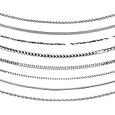 Cecliy 8 Pcs Stainless Steel Chain Necklaces for Men & Women, 2-7 mm 21-29 Inch Cuban Rope Square Rolo Wheat Keel Seed Necklace Chains for Pendants & Jewelry Making