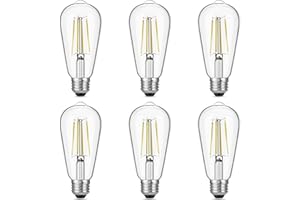 Gozelux Vintage LED Edison Bulbs, 6W, Equivalent 60W, High Brightness Daylight 5000K, ST58 Antique LED Filament Bulbs with 90+ CRI, E26 Medium Base, Dimmable, Clear Glass, Pack of 6