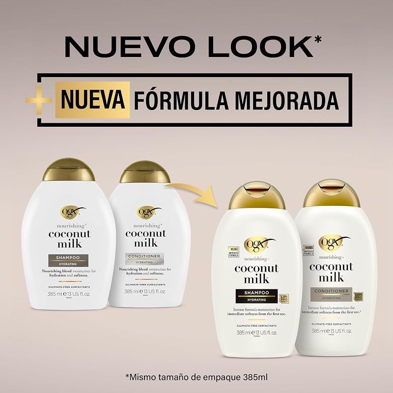 Nutrição + Amaciador de Leite de Coco (385 ml), condicionador hidratante com leite de coco e óleo e proteína hidrolisada do leite, sem sulfatos, para cabelo seco
