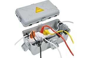 Hrensaw Outdoor Electrical Box, Weatherproof Connection Box w/6 Cable Seal Entry, IP54 Waterproof Extension Cord Cover Protect Power Strip, Timer Outlet,Socket,Plug,Holiday Lights Decoration,Grey
