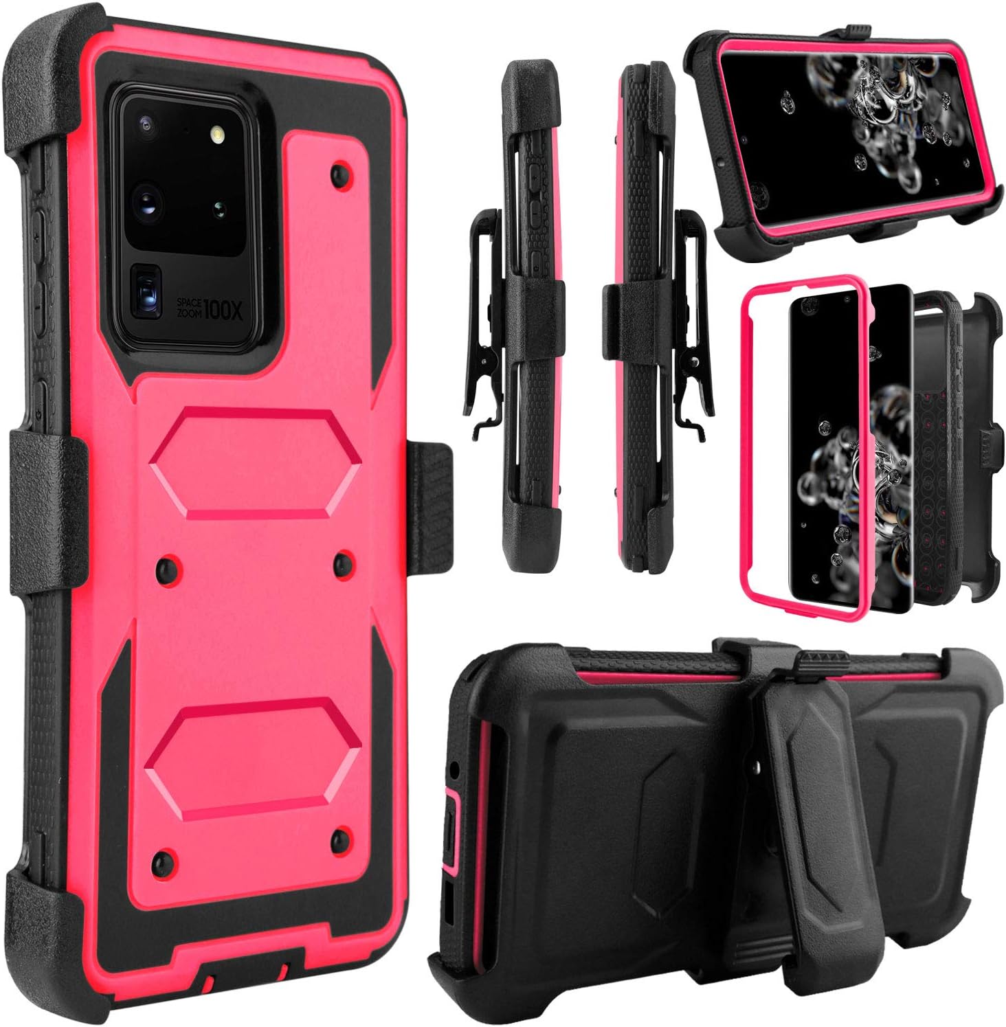 Venoro Galaxy S20 Ultra Case, Kickstand Case Heavy Duty Shockproof Full Body Protection Case Cover with Swivel Belt Clip for Samsung Galaxy S20 Ultra 5G 6.9inch (Pink)