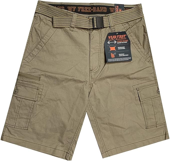 Wearfirst Men S Comfort Flex Waist Free Band Cargo Shorts Khaki