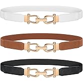 JASGOOD Women Stretchy Waist Belt Retro Elastic Skinny Belt for Ladies with Gold Buckle