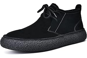 JIONS Mens Ankle Desert Chukka Boots Lace Up Suede Leather Shoes Round Toe Platform Deck Boots