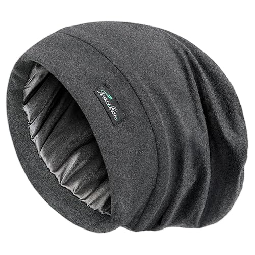 Slap Cap,Silk Lined Sleeping for Frizzy Hair Black Women Grey - Main Image