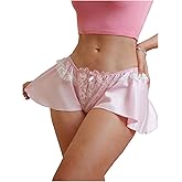 SHENHE Women's Floral Lace Satin Underwear Ruffle Boyshort Panty Bow Coquette Underwear