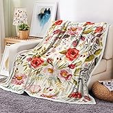 Floral Throw Blanket Vintage Floral Fleece Blanket | Soft, Flannel, Warm, Boho Botanical Flower Fleece Throw Blanket, for Couch Bedroom Living Room 50X60 Inch