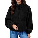 Tearsand Womens Sherpa Jackets Teddy Faux Fur Fleece Coats Oversized Zip Up Long Sleeve Warm Outerwear Jacket with Pockets