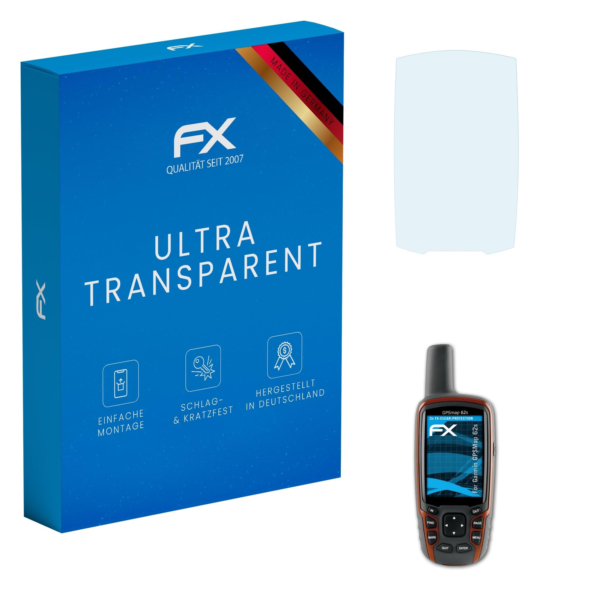 atFoliX Screen Protection Film compatible with Garmin GPSMap 62s Screen Protector, ultra-clear FX Protective Film (3X)