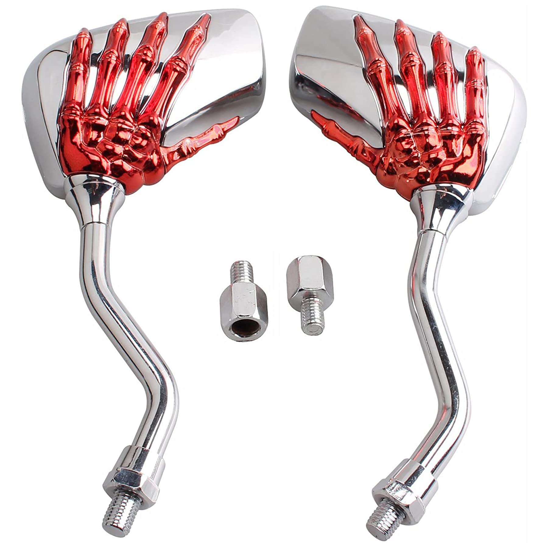 Heart Horse 1 Pair Universal Motorcycle Scooter Chrome High Definition Skeleton Hands Claw Side Rear View Mirrors for Motorbike E-Bikes ATV with 10mm and 8mm Thread - Red