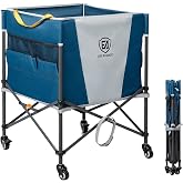 EVER ADVANCED Rolling Ball Storage Cart Lockable Wheels, 33x22.8in/45x25in Collapsible Garage Sports Equipment Organizer for Volleyball Basketball Tennis Toy Storage Multi-Sport Family Gym